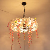 Lámpara de araña de jaula de hierro vintage con flor de cerezo - Lámpara de suspensión para restaurante (3/5 luces, negro)